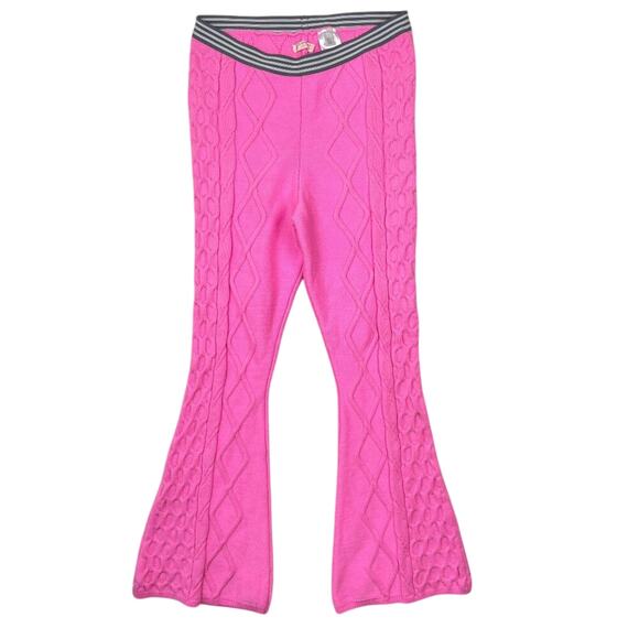 Free People FP Movement Snowfall Pants Boho Pink Flare Sweater Chunky Knit M - Picture 1 of 5